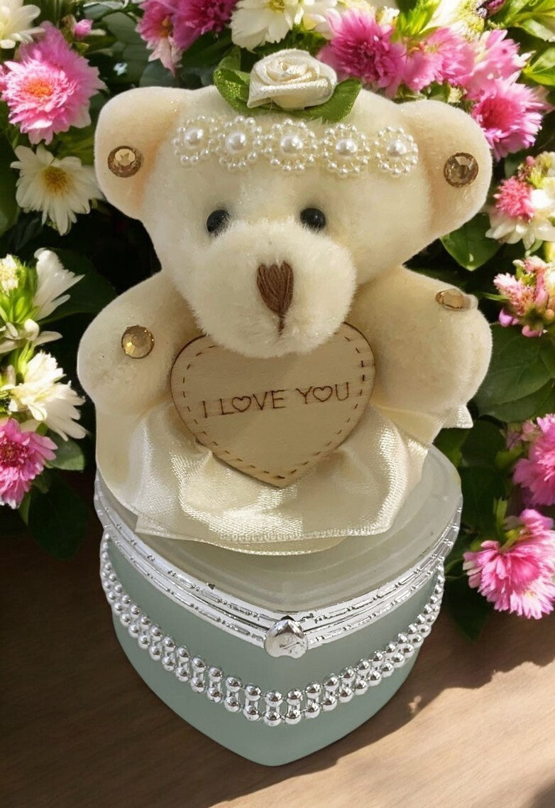 I Love You Bear With Heart Shaped Jewelry Gift Box White