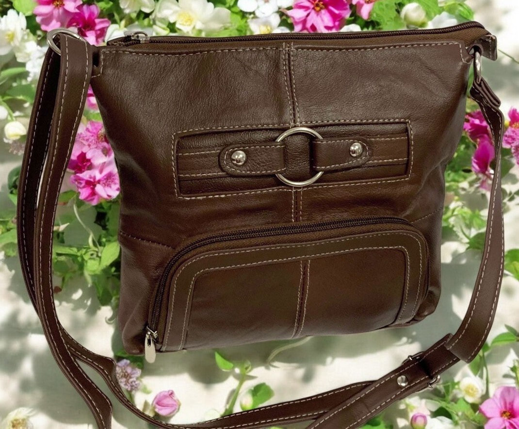 BROWN WOMEN MEDIUM COWHIDE LEATHER CROSS BODY SHOULDER BAG HANDBAG PURSE HOBO