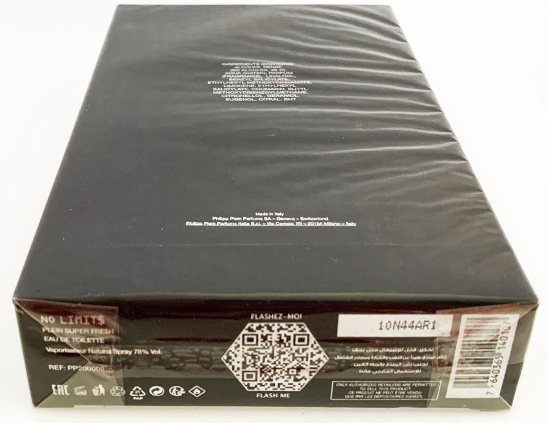 Philipp Plein No Limits Plein Super Fresh EDT for Men 3oz/90ml New in Sealed Box