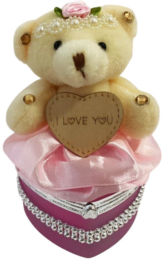 I Love You Bear With Heart Shaped Jewelry Gift Boxes SET OF 2 Red and Pink