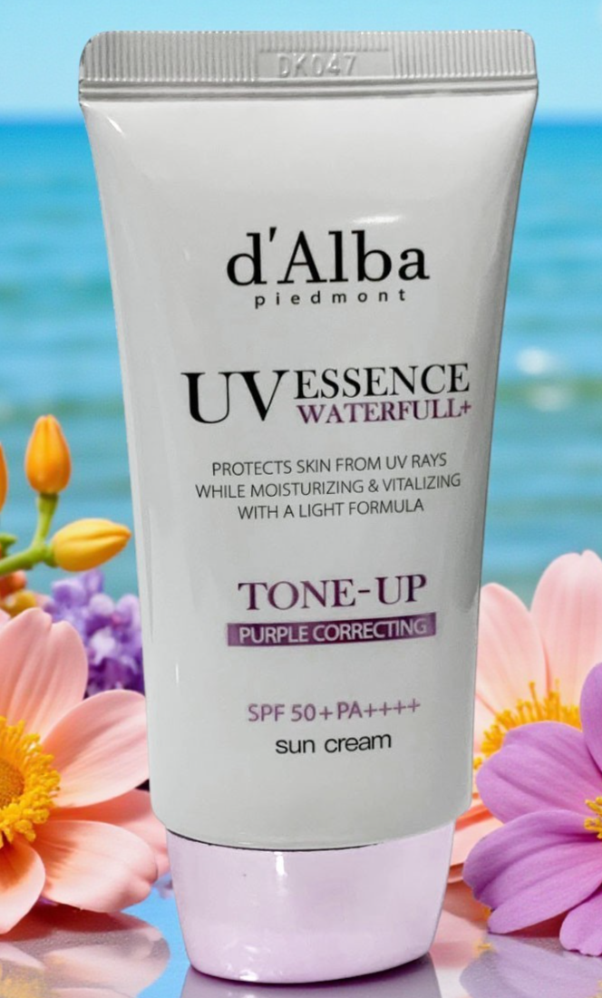 D'ALBA WATERFULL UV ESSENCE TONE-UP VEGAN PURPLE CORRECTING SUNSCREEN as Picture