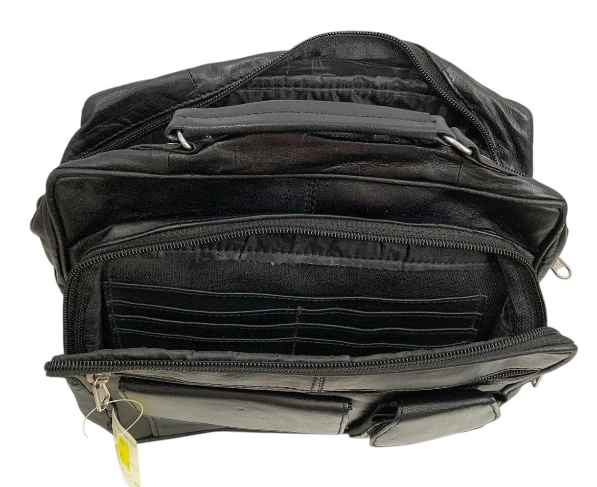 Black Leather Messenger Crossbody Shoulder Bag Organizer Handbag Satchel for Men
