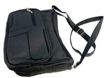 BLACK Leather Organizer Purse Shoulder Bag Multiple Pockets Cross Body Handbag