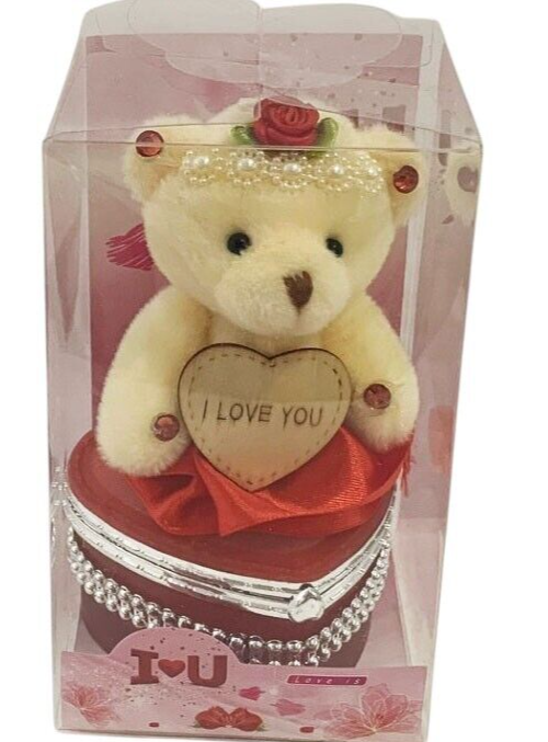 I Love You Bear With Heart Shaped Jewelry Gift Box Red