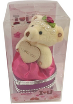 I Love You Bear With Heart Shaped Jewelry Gift Box Dark Pink/Purple