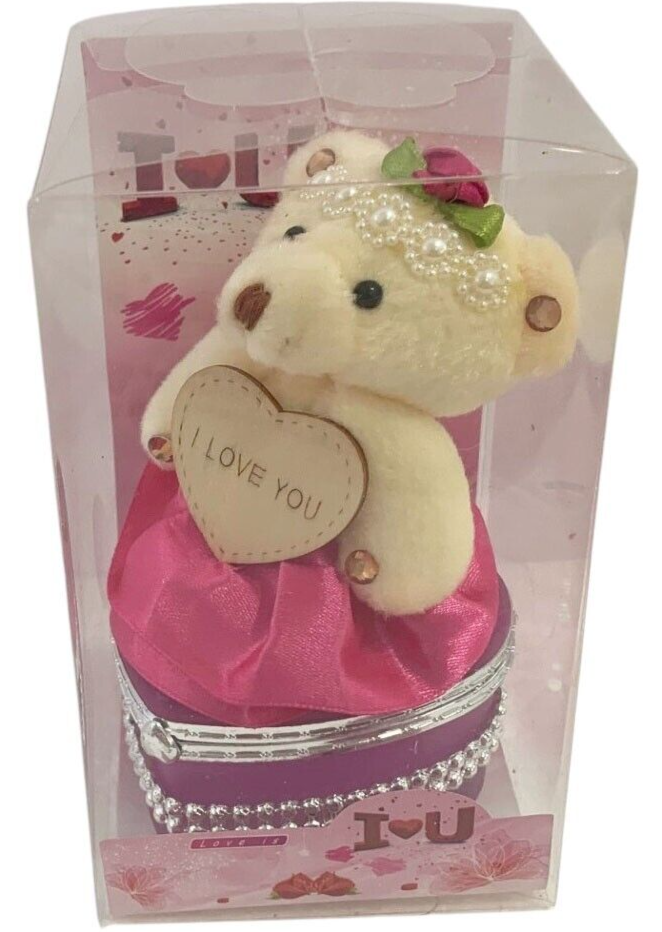 I Love You Bear With Heart Shaped Jewelry Gift Box Dark Pink/Purple