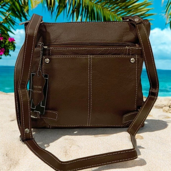 BROWN WOMEN MEDIUM COWHIDE LEATHER CROSS BODY SHOULDER BAG HANDBAG PURSE HOBO