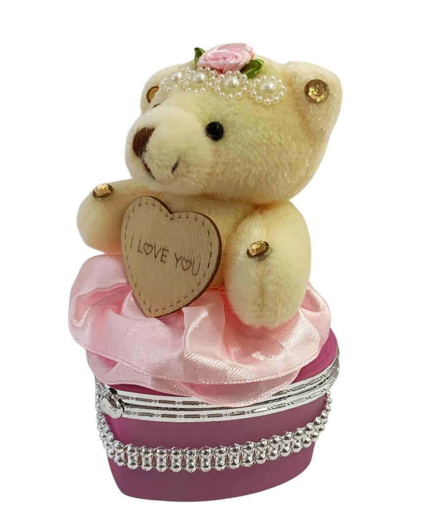 I Love You Bear With Heart Shaped Jewelry Gift Box Pink