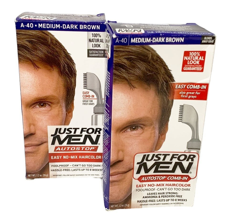 2-Just For Men Autostop Comb-In Easy No-Mix Haircolor A-40 Medium Dark Brown
