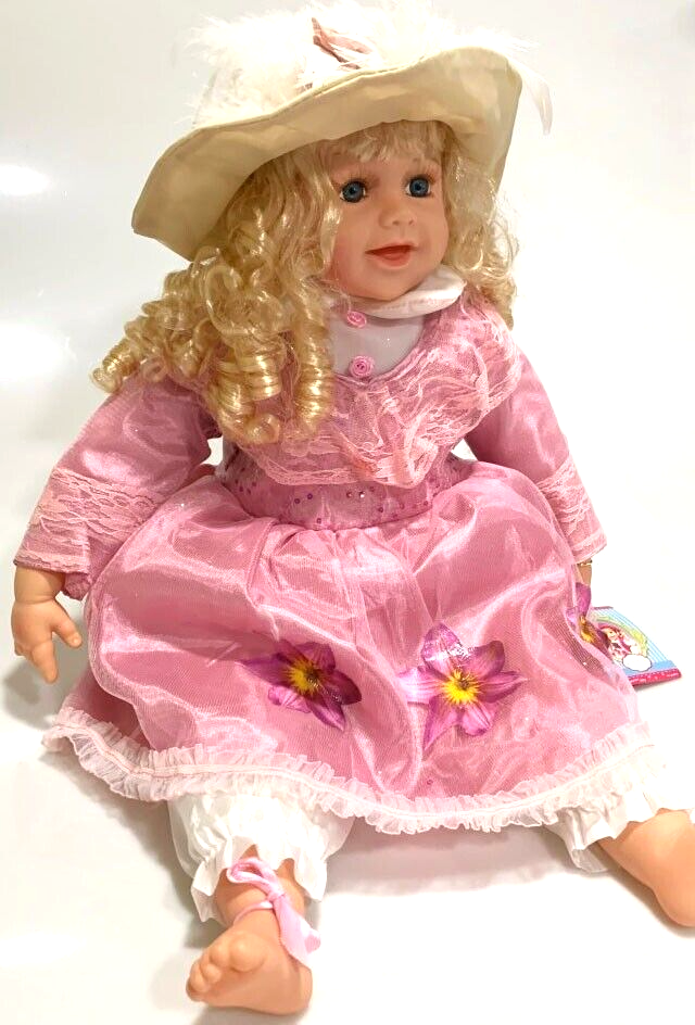 NEW VINYL CLAIR PLAY DOLL BLOND HAIR BLUE EYES  22" PINK/WITE  WINTER OUTFIT