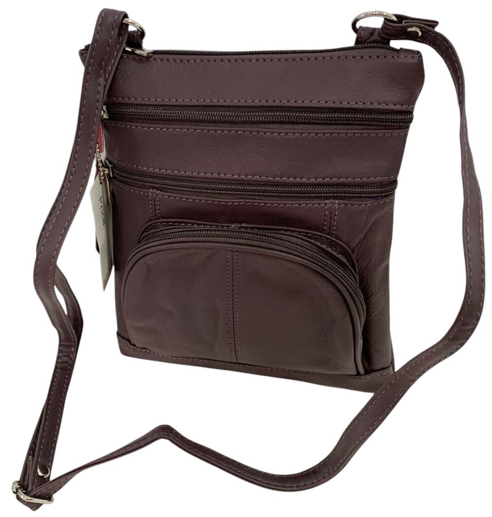 New PURPLE Leathers Crossbody Messenger Purse Bag 5 Pockets, Adjustable Strap