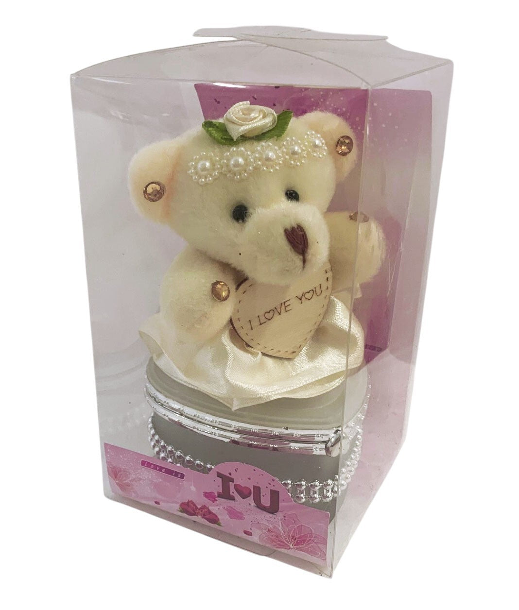 I Love You Bear With Heart Shaped Jewelry Gift Boxes SET OF 2 White and Fuchsia