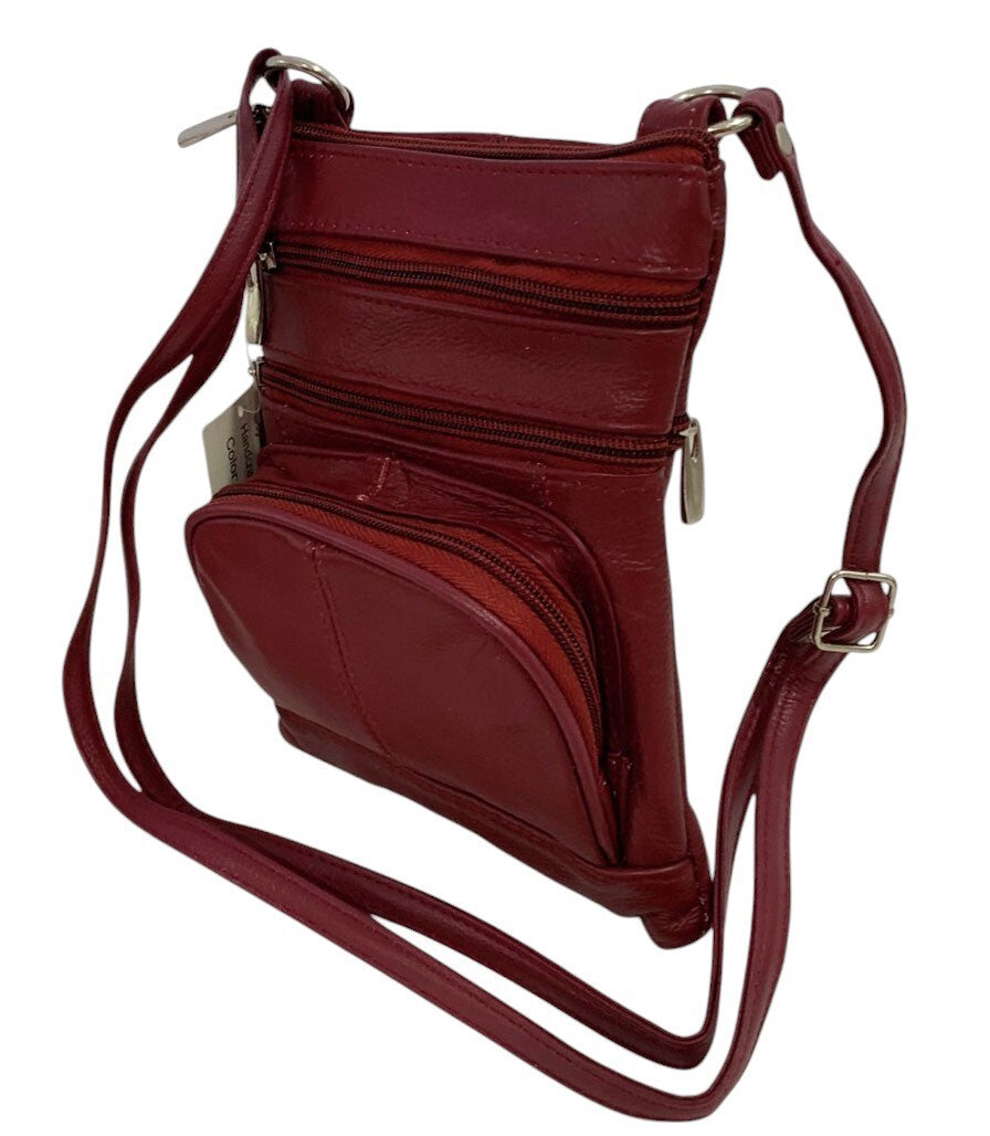 New Dark Red Small Leathers Crossbody Messenger Purse Bag  Adjustable Strap