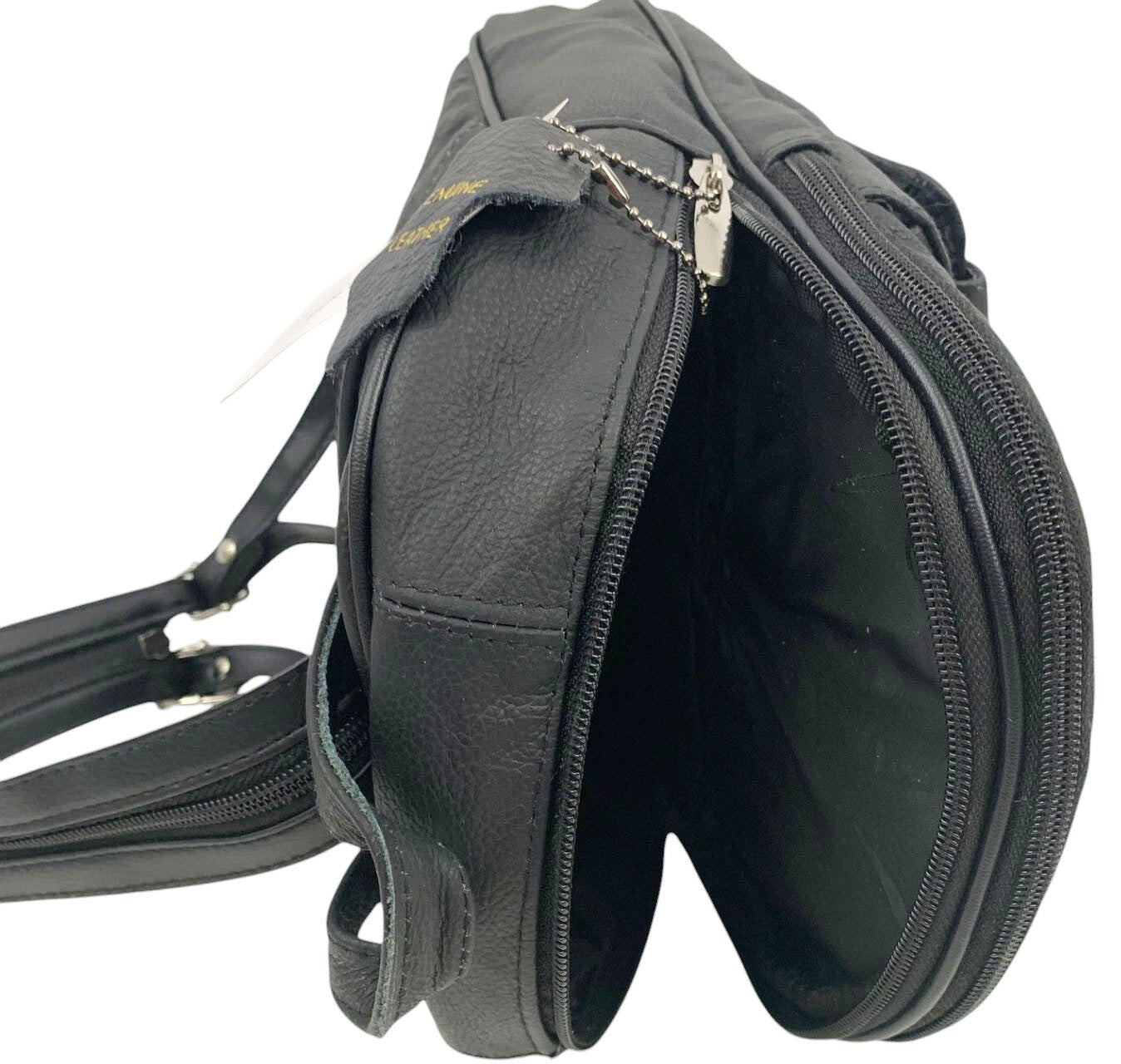 BLACK COWHIDE LEATHER UNISEX  BACKPACK SHOULDER BAG TRAVEL ORGANIZER