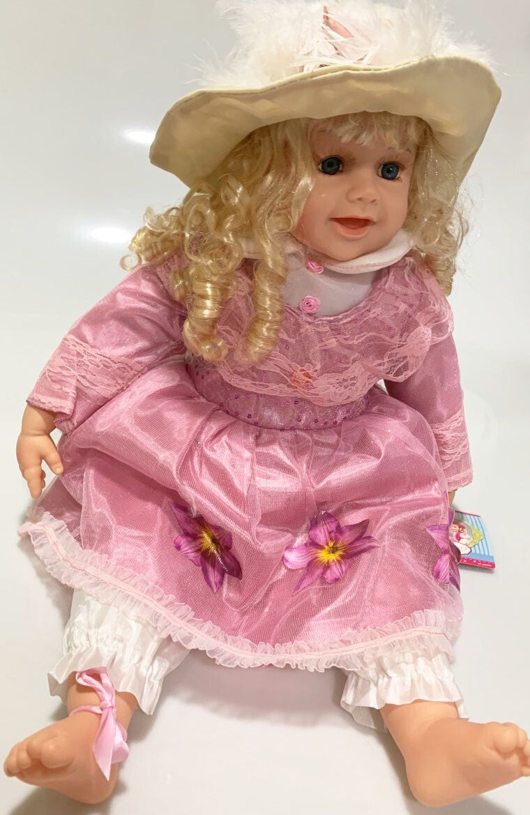 NEW VINYL CLAIR PLAY DOLL BLOND HAIR BLUE EYES  22" PINK/WITE  WINTER OUTFIT