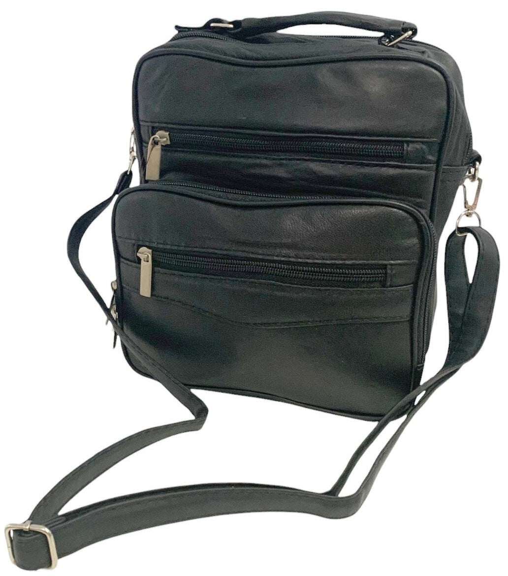 Black Large Leather Messenger Crossbody Shoulder Bag Handbag Satchel for Men
