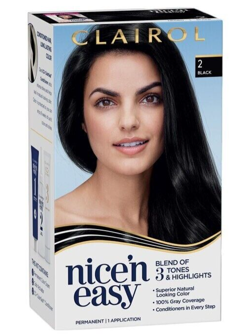 Clairol Nice 'n Easy Permanent Hair Color #2 Black 100% Gray Coverage Cream