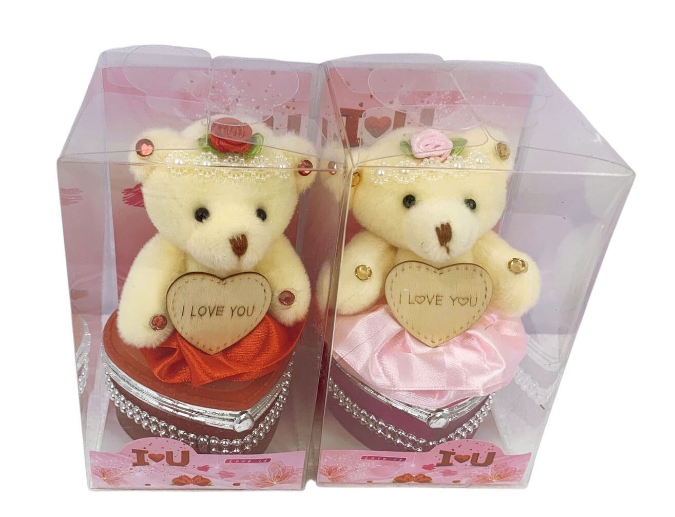 I Love You Bear With Heart Shaped Jewelry Gift Boxes SET OF 2 Red and Pink