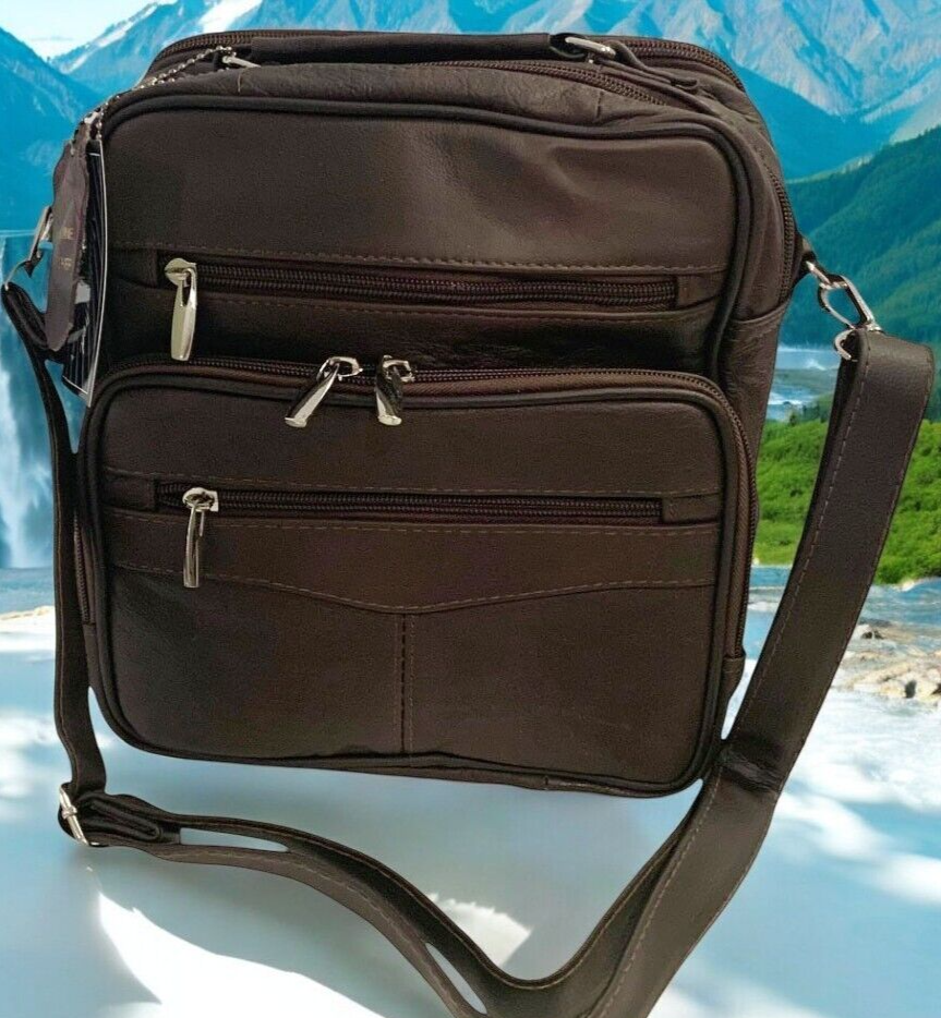 Brown Large Cowhide Leather Messenger Crossbody Shoulder Bag Satchel for Men