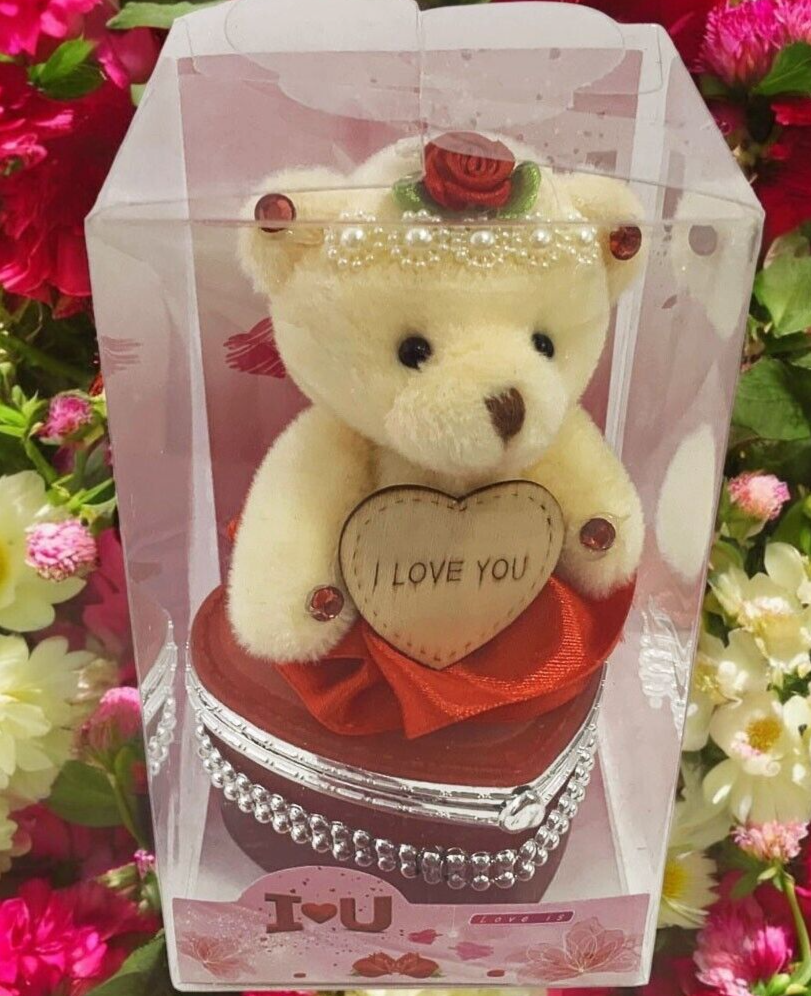I Love You Bear With Heart Shaped Jewelry Gift Box Red