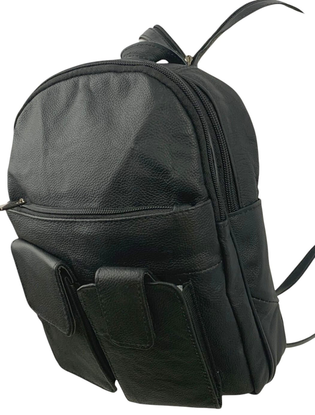 BLACK COWHIDE LEATHER UNISEX  BACKPACK SHOULDER BAG TRAVEL ORGANIZER