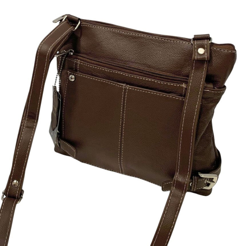 BROWN WOMEN MEDIUM COWHIDE LEATHER CROSS BODY SHOULDER BAG HANDBAG PURSE HOBO