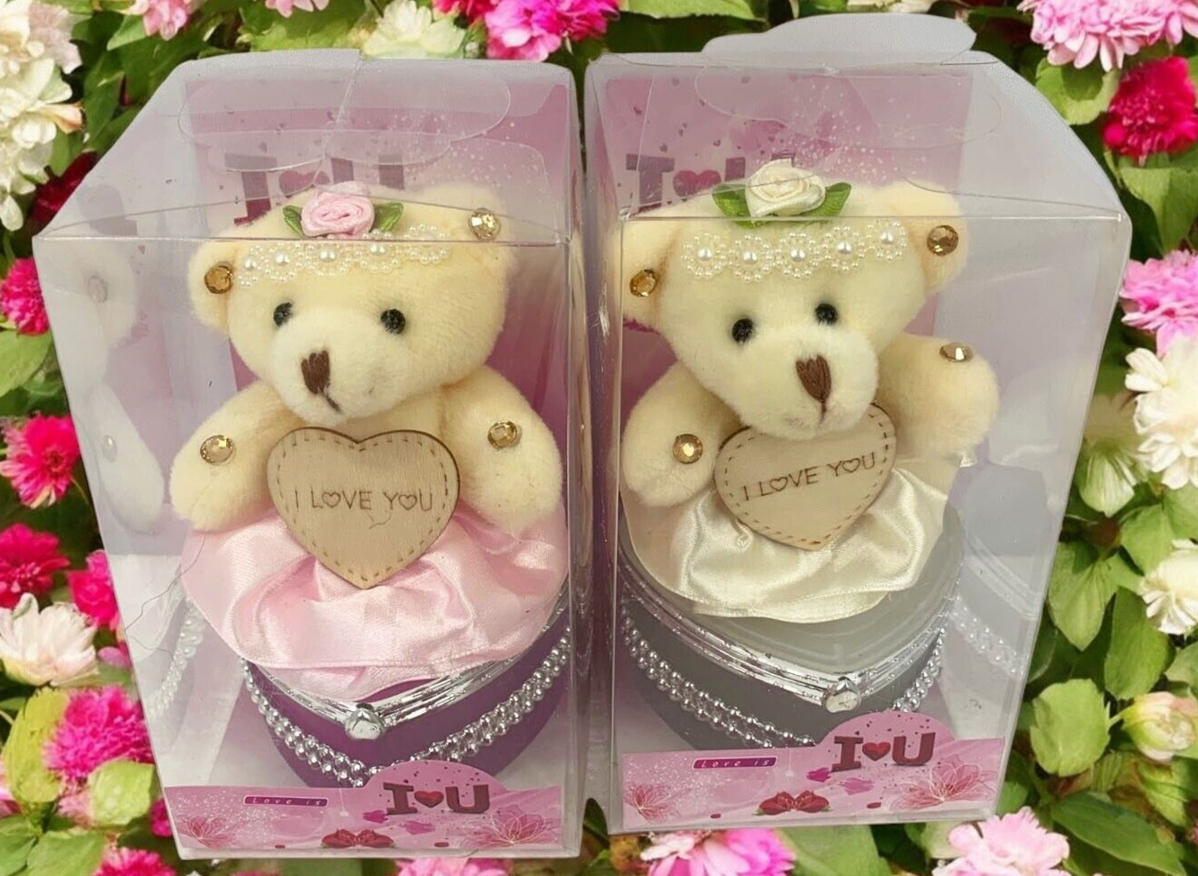 I Love You Bear With Heart Shaped Jewelry Gift Boxes SET OF 2 Pink White