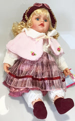 NEW VINYL PLAY DOLL BLOND HAIR BLUE EYES  22" BURGUNDY/WHITE/PINK  CLOTHES