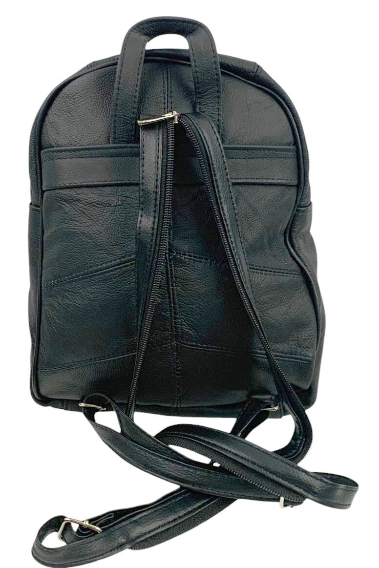 BLACK COWHIDE LEATHER UNISEX  BACKPACK SHOULDER BAG TRAVEL ORGANIZER