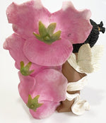 AFRICAN AMERICAN FAIRY ANGEL BABY GIRL FIGURINE WITH FLOWERS AND BUTTERFLY 11.5"