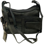 BLACK Leather Organizer Purse Shoulder Bag Multiple Pockets Cross Body Handbag