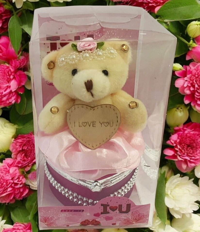 I Love You Bear With Heart Shaped Jewelry Gift Box Pink