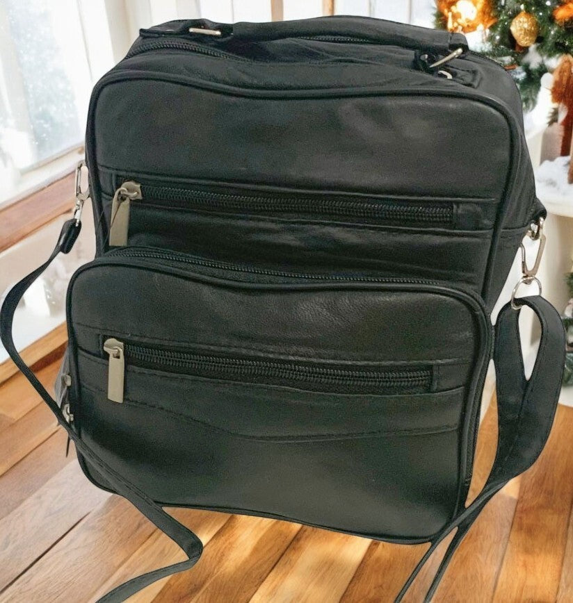 Black Large Leather Messenger Crossbody Shoulder Bag Handbag Satchel for Men