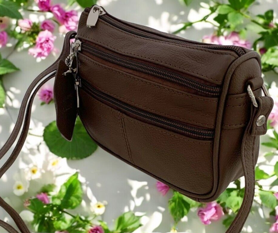 Brown Soft Cowhide Leather Small Handbag Crossbody Shoulder Bag  Purse for Women