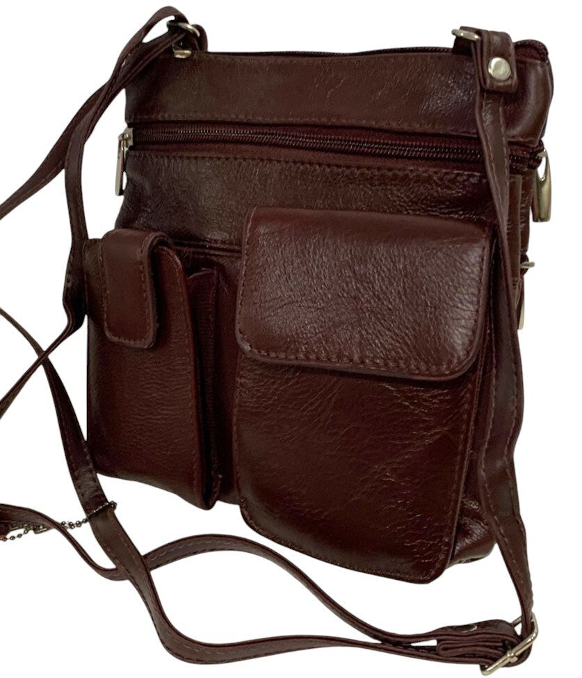 BURGUNDY Cowhide Leather Crossbody Shoulder Bag  Organizer Handbag for Women
