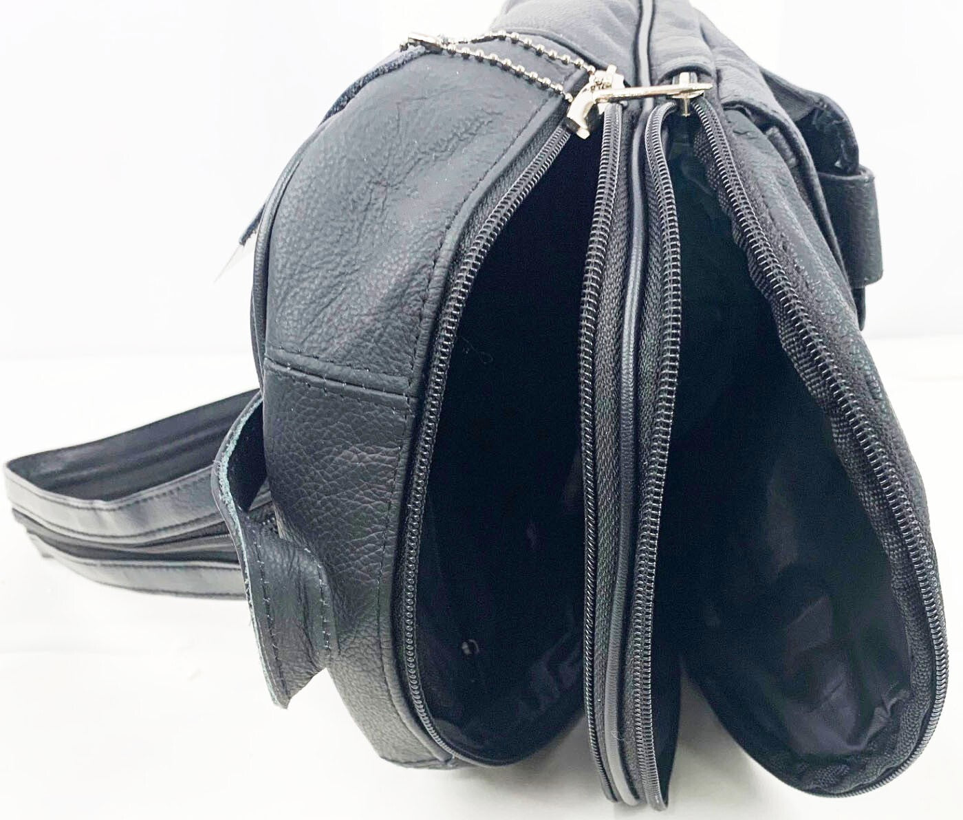 BLACK COWHIDE LEATHER UNISEX  BACKPACK SHOULDER BAG TRAVEL ORGANIZER