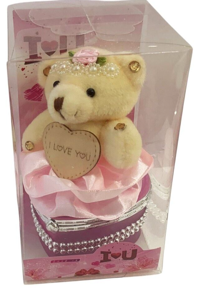 I Love You Bear With Heart Shaped Jewelry Gift Box Pink