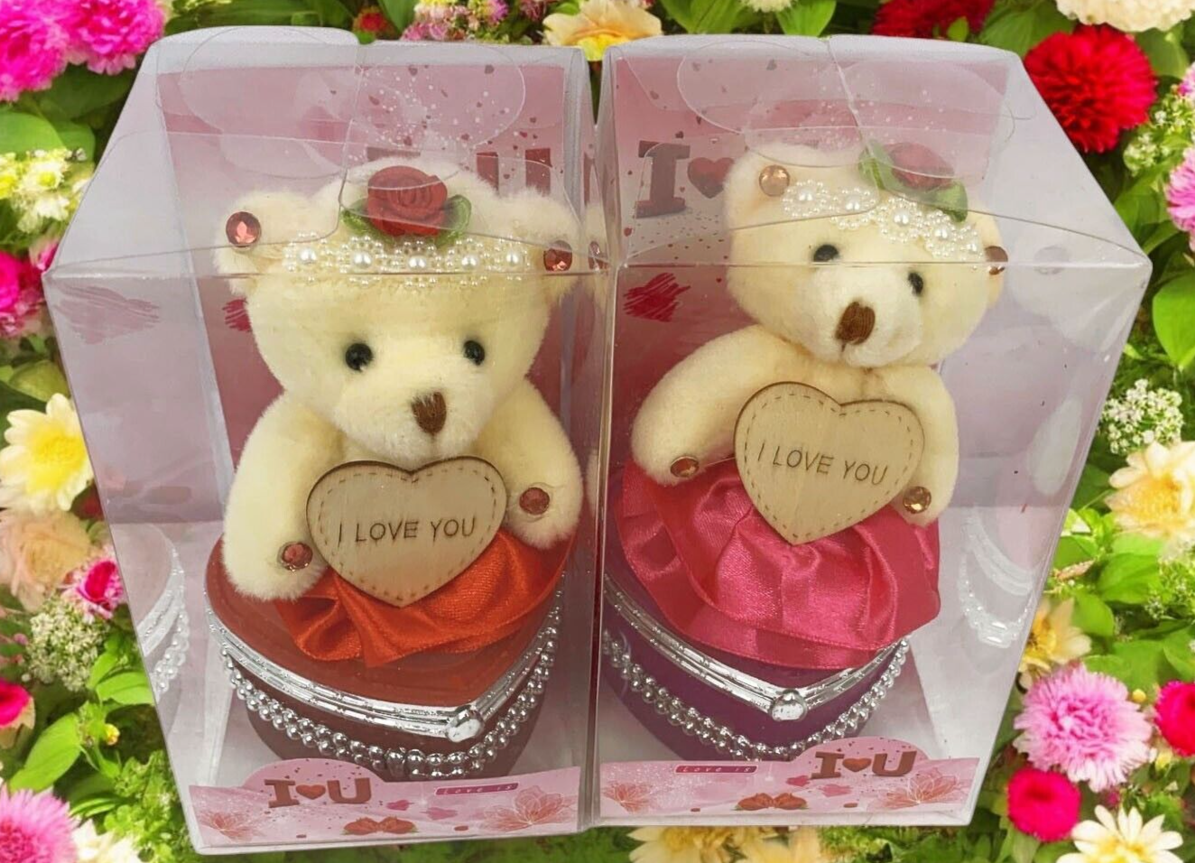 I Love You Bear With Heart Shaped Jewelry Gift Boxes SET OF 2 Red and Fuchsia