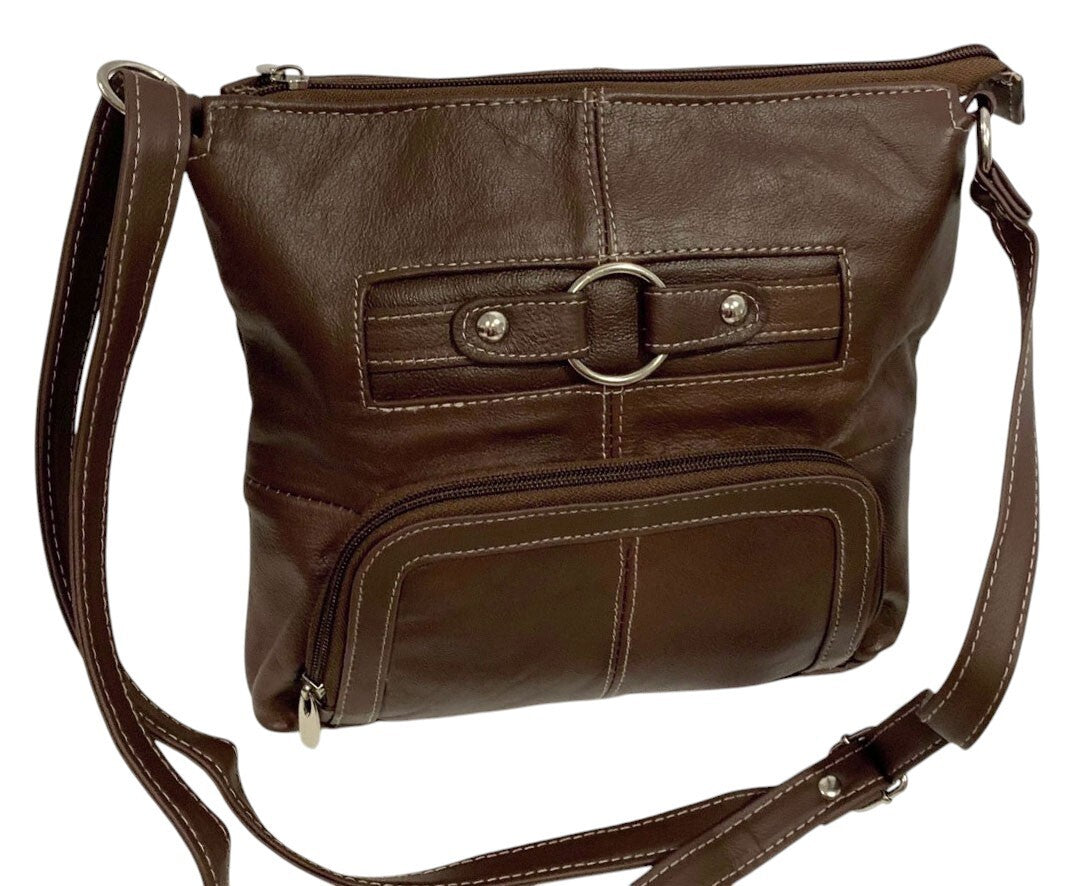 BROWN WOMEN MEDIUM COWHIDE LEATHER CROSS BODY SHOULDER BAG HANDBAG PURSE HOBO