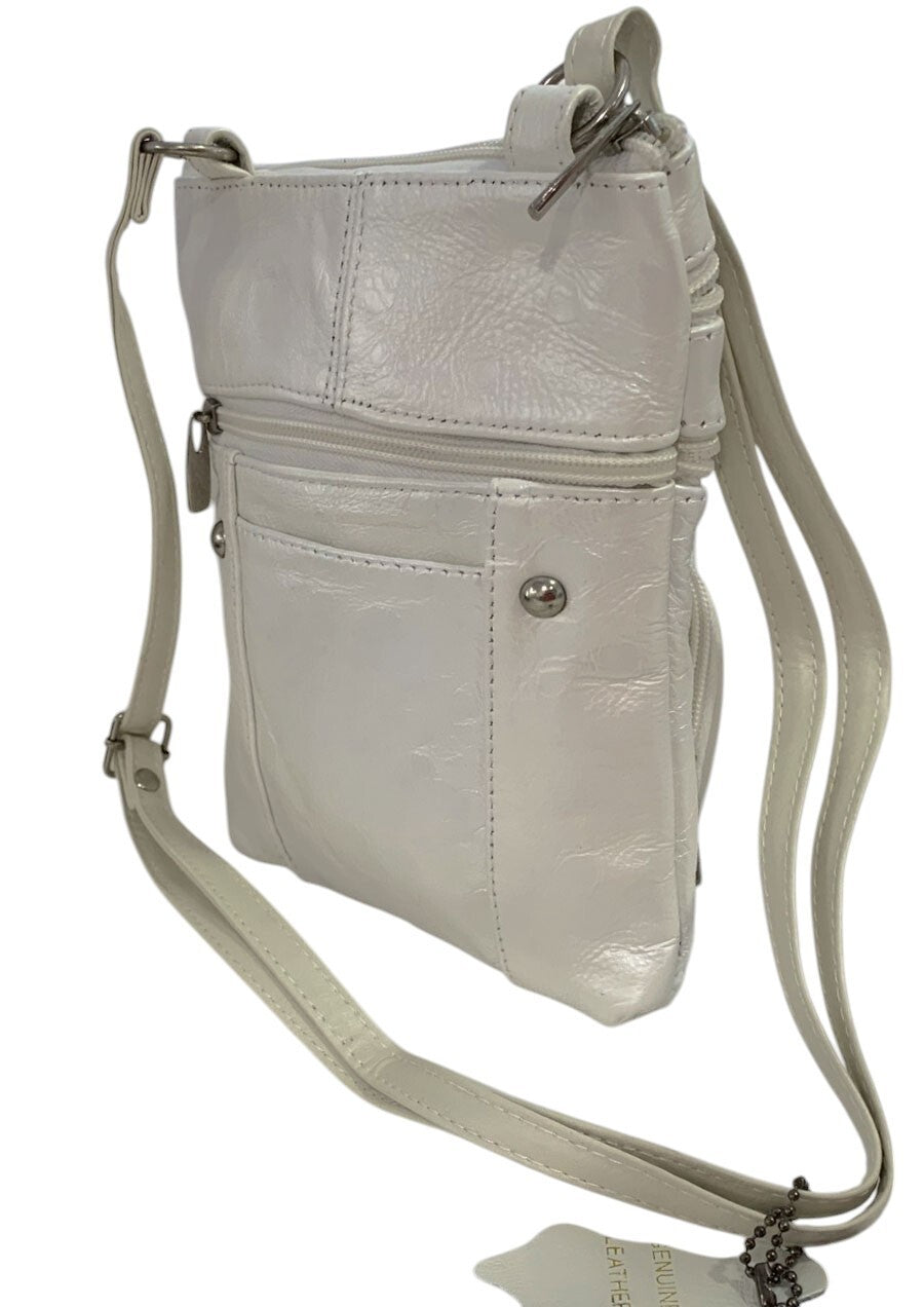 New WHITE Small Leathers Crossbody Messenger Purse Bag  Adjustable Strap