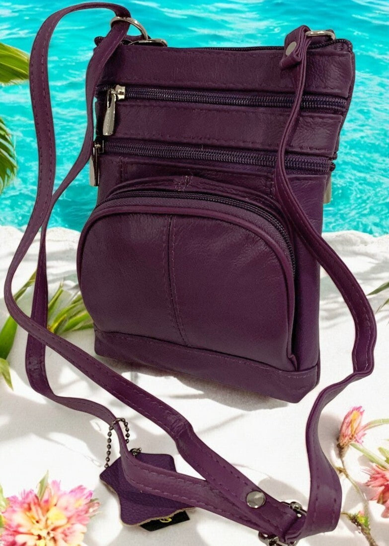 New PURPLE Small Leathers Crossbody Messenger Purse Bag  Adjustable Strap