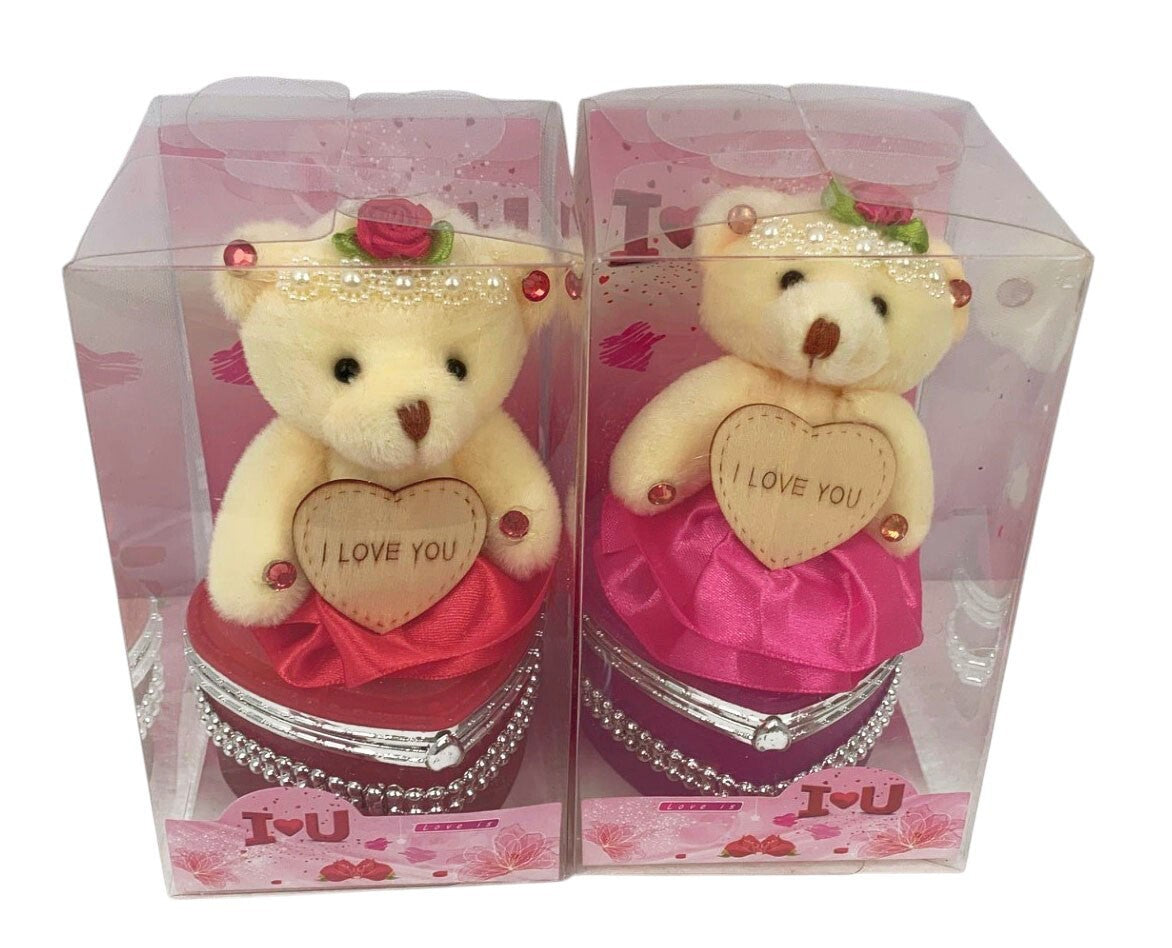 I Love You Bear With Heart Shaped Jewelry Gift Boxes SET OF 2 Red and Fuchsia
