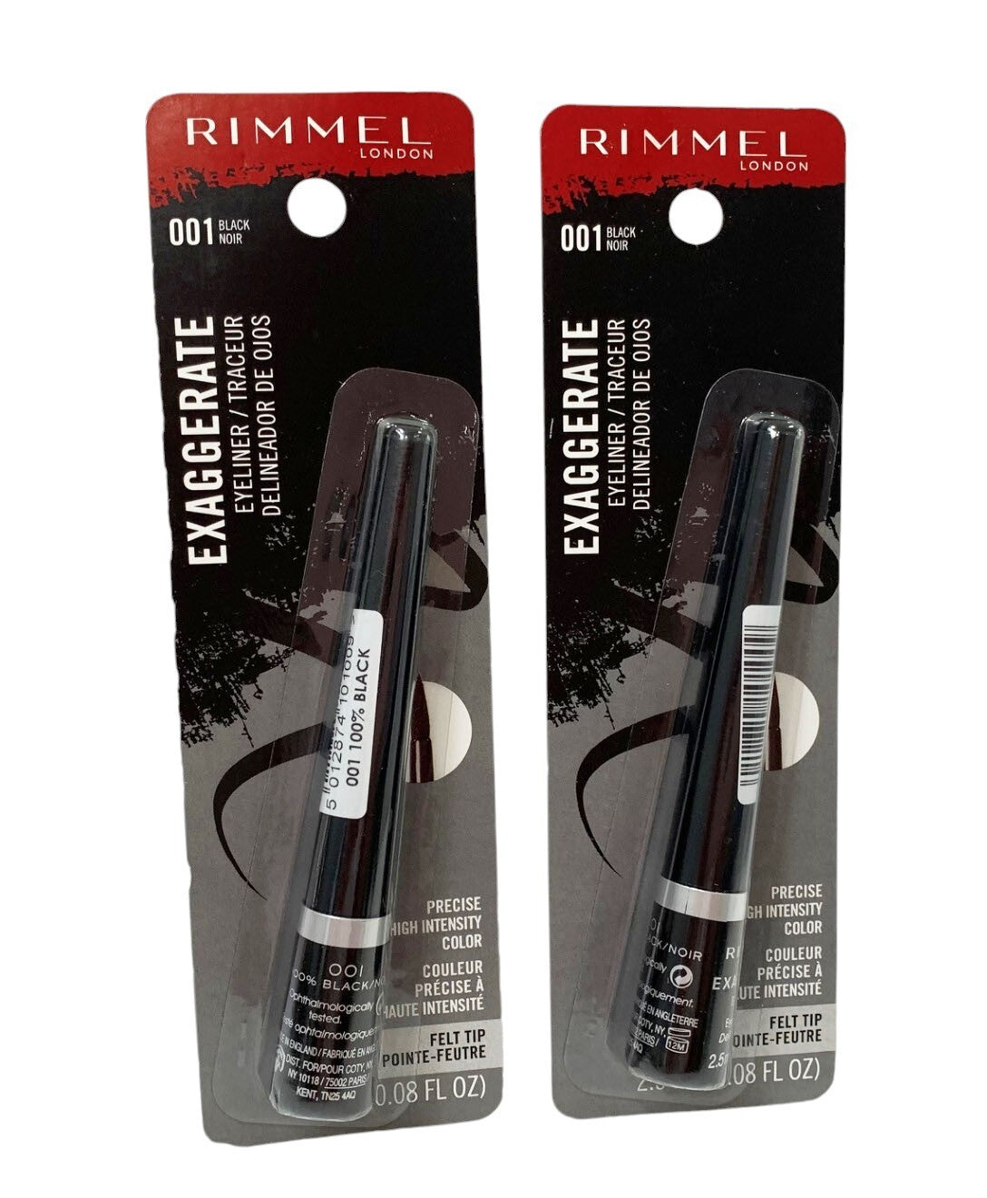 2- Rimmel Exaggerate Eyeliner 001 Black Precise High Intensity Color NEW SEALED
