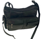 BLACK Leather Organizer Purse Shoulder Bag Multiple Pockets Cross Body Handbag