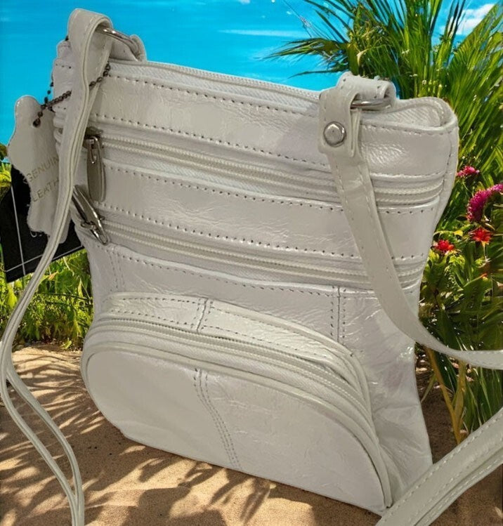 New WHITE Small Leathers Crossbody Messenger Purse Bag  Adjustable Strap