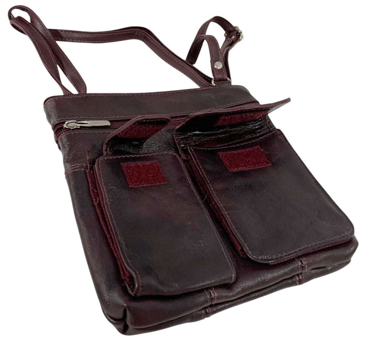 BURGUNDY Cowhide Leather Crossbody Shoulder Bag  Organizer Handbag for Women