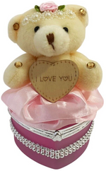 I Love You Bear With Heart Shaped Jewelry Gift Boxes SET OF 2 Pink & Fuchsia