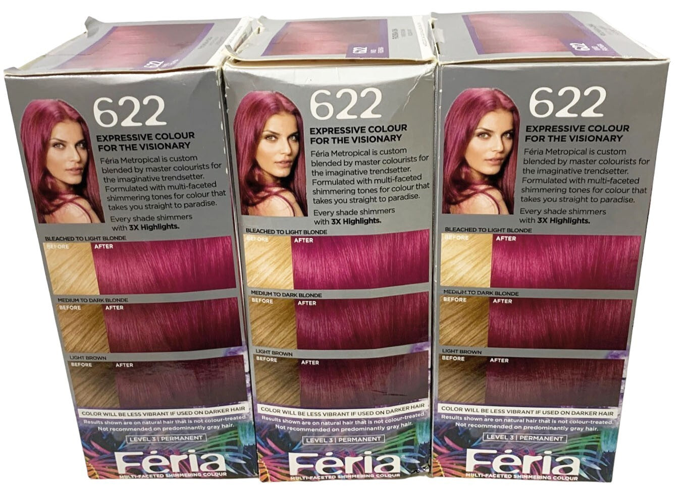 3-L'Oreal Paris Feria Metropical Shimmering Hair Color Dye Gel, 622 Fuchsia-Cha