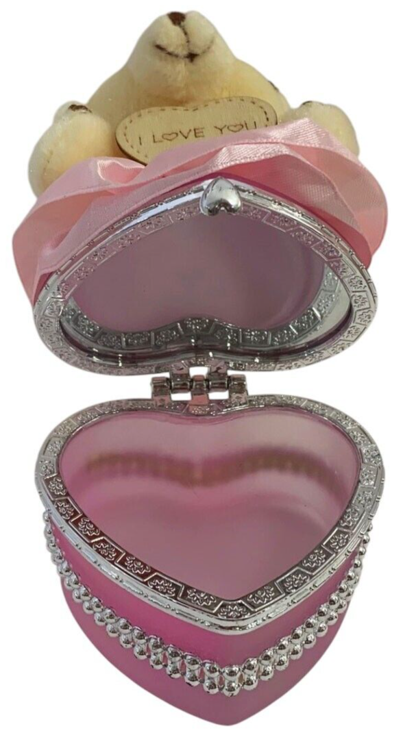 I Love You Bear With Heart Shaped Jewelry Gift Boxes SET OF 2 Pink & Fuchsia