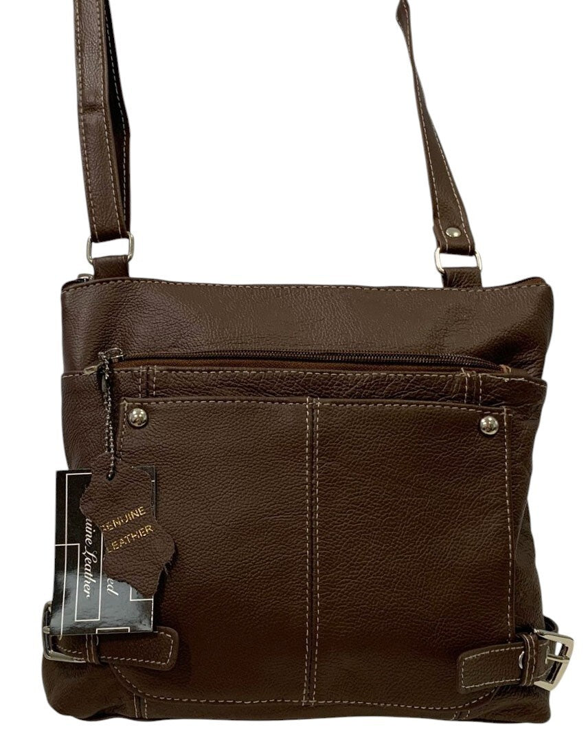 BROWN WOMEN MEDIUM COWHIDE LEATHER CROSS BODY SHOULDER BAG HANDBAG PURSE HOBO